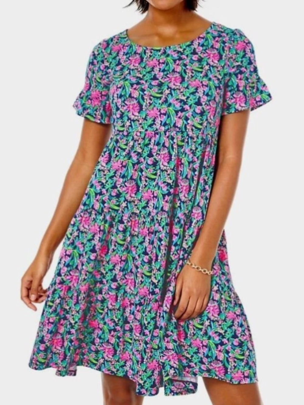 Lily Pulitzer Girl's Mini Jodee Dress in Low Tide Navy Garden Variety XL 12-14